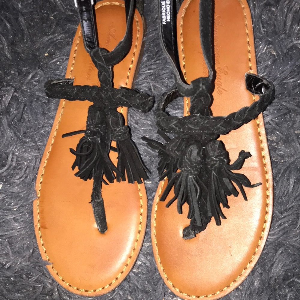 American eagle tassel braided black sandals sz 9